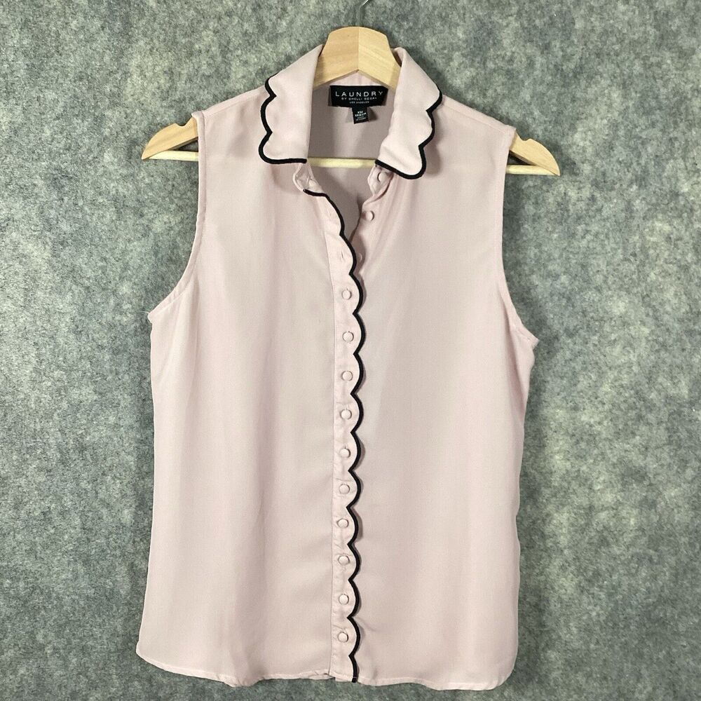 Laundry By Shelli Segal Scalloped Blouse Sleeveless Semi Sheer Pink Size XS
